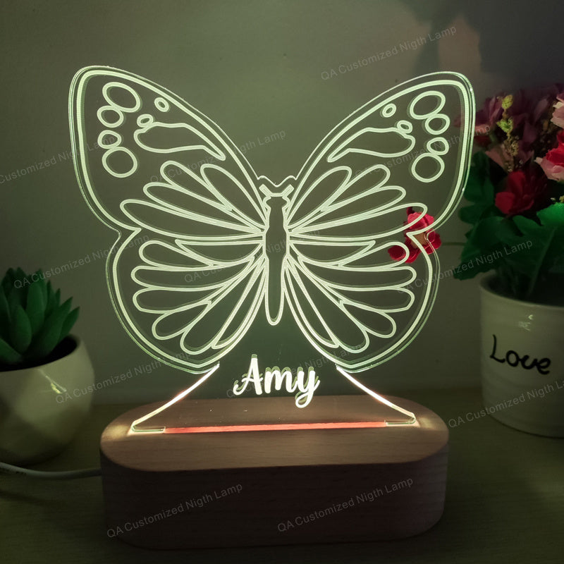 Personalized Kids Acrylic Night Light Laser Engrave Butterfly Custom Name 3D Acrylic Night Lamp