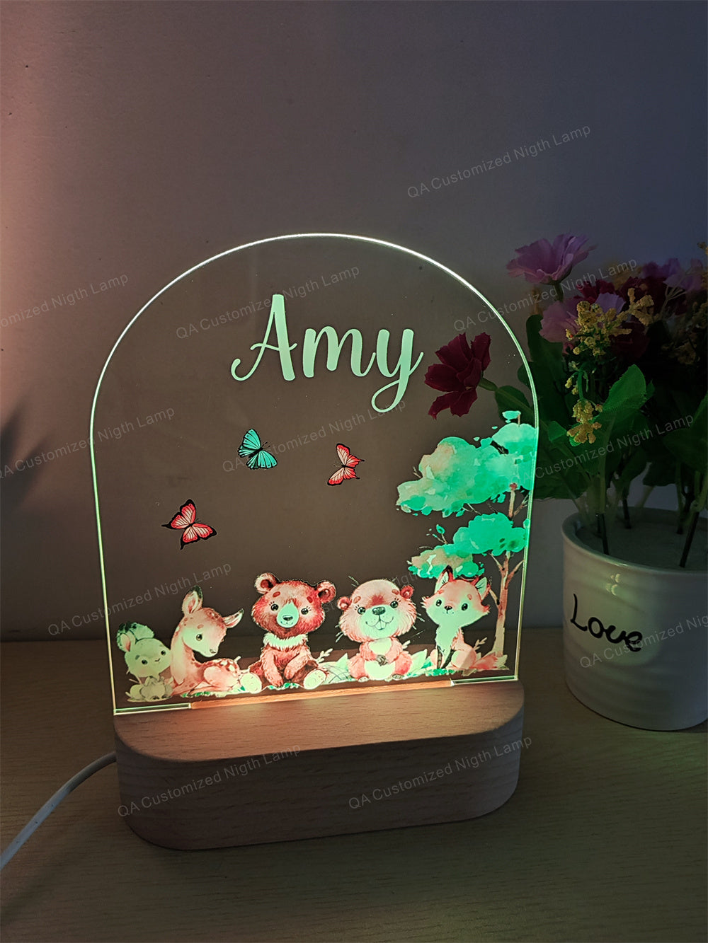 Personalized Night Light Customized Names Acrylic Lamp with Cartoon Pattern Birthday Christmas Gift