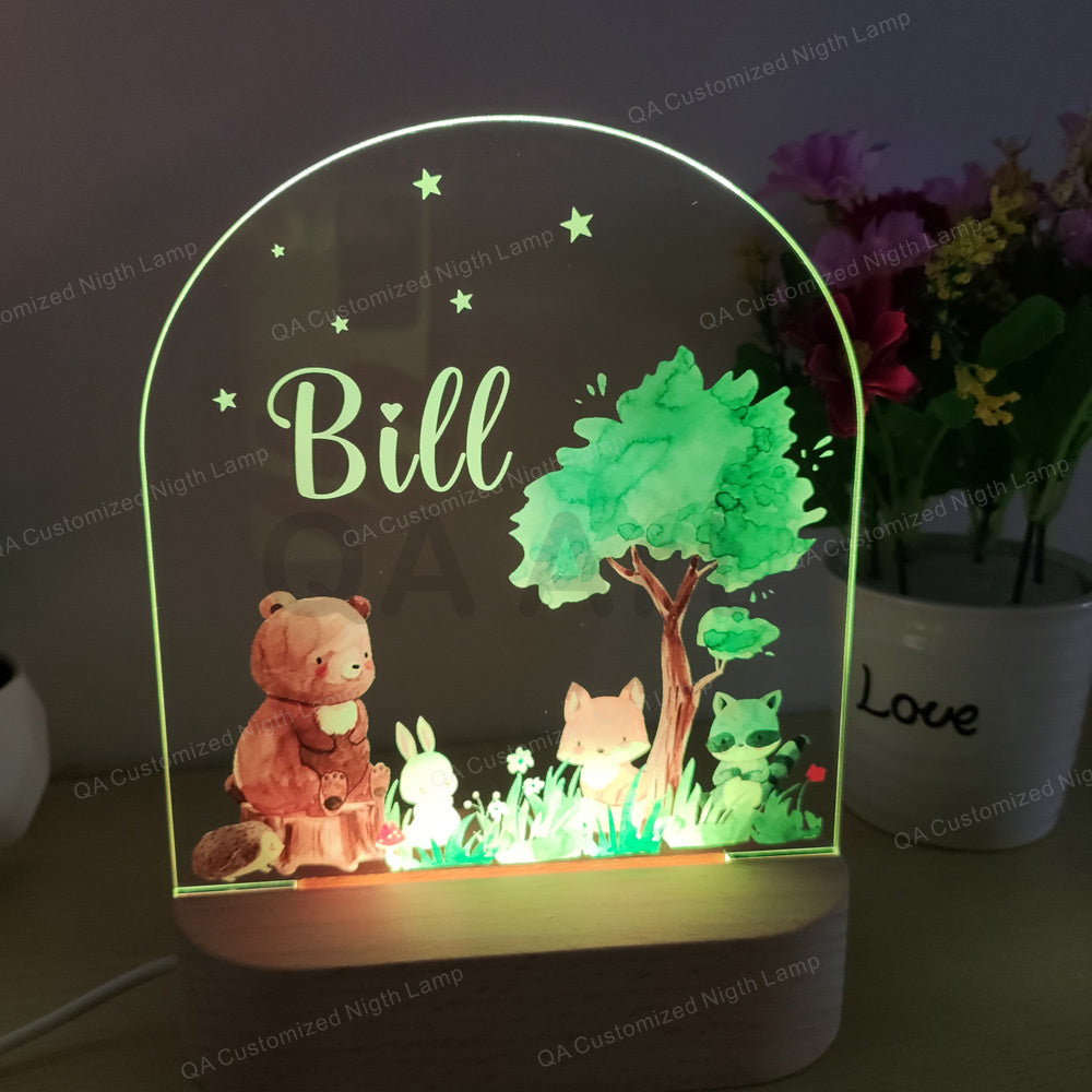 Personalized Night Light Customized Names Acrylic Lamp with Cartoon Pattern Birthday Christmas Gift