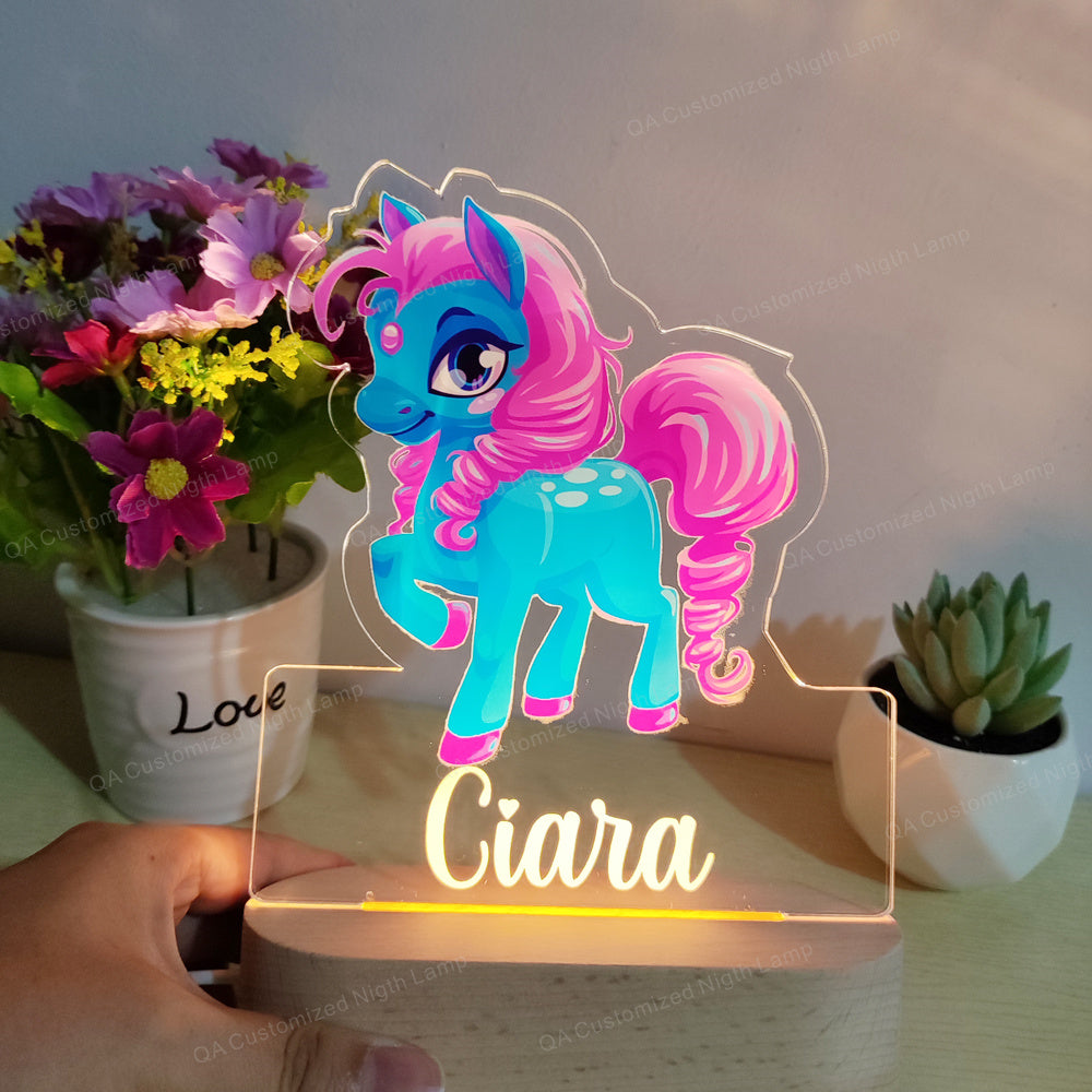 Custom Name Children Cartoon Animal Unicorn Fox Dinosaur LED USB Night Lamp Acrylic for Baby Kids