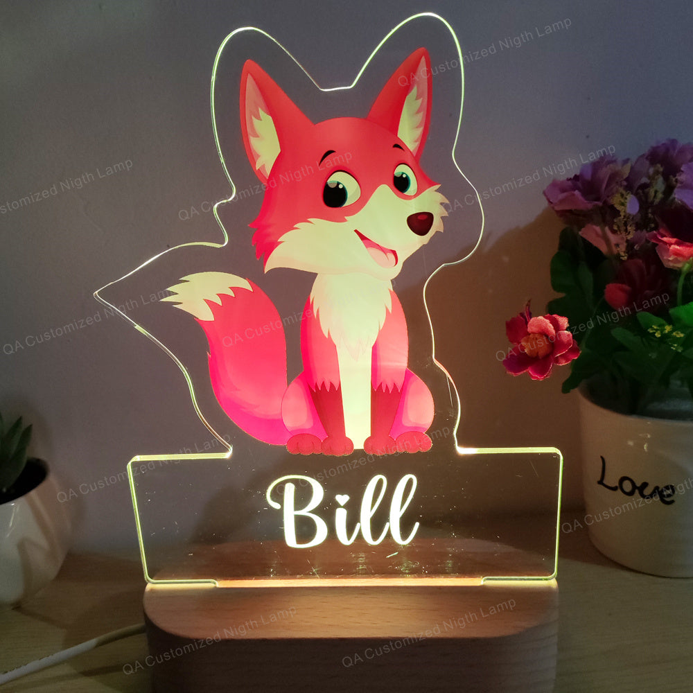 Custom Fox Name Warm White Colorful  Night Light Bedroom Decoration Lighting Engraving Girls