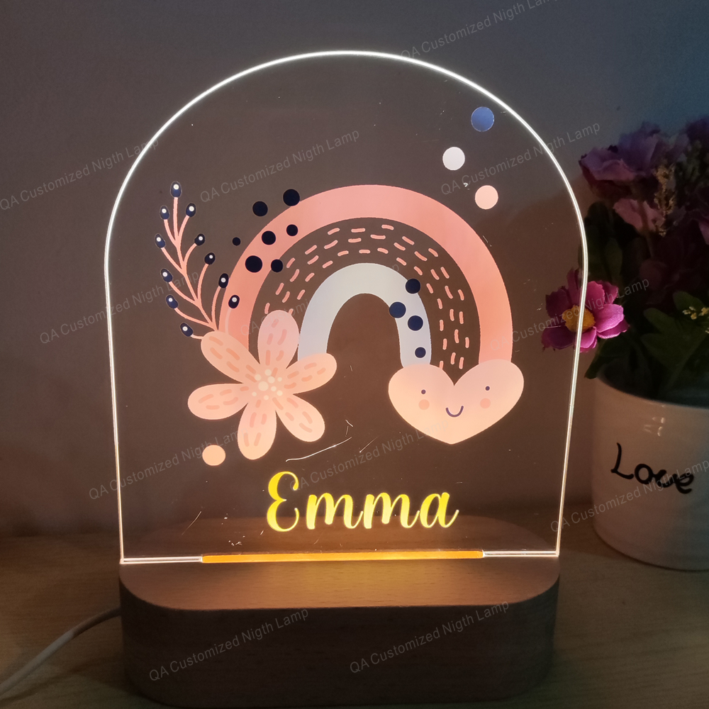 Personalised LED Nursery Lamp, Kids Night Light Gift, Rainbow Light, Baby Girl Light, Birthday Gifts for Kids, Kids Bedroom Nursery Light