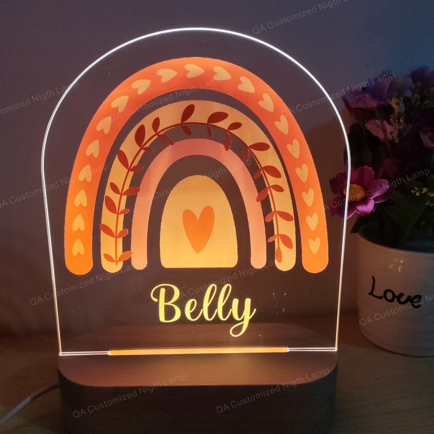 Personalised LED Nursery Lamp, Kids Night Light Gift, Rainbow Light, Baby Girl Light, Birthday Gifts for Kids, Kids Bedroom Nursery Light