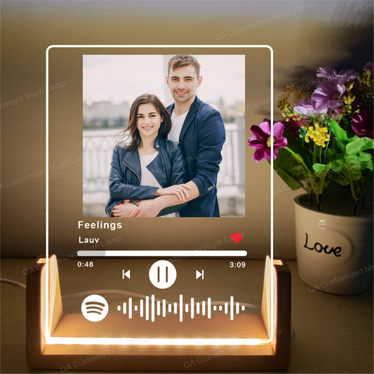 Custom Song Acrylic Plaque,Personalized Photo Frame,Podcast Code Night light Lamp,Playlist Streaming,Gift for Couple