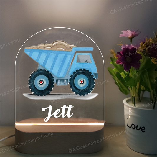 Personalized Cartoon Dump Truck Wood-base Night Light with LED Lighting for Kids