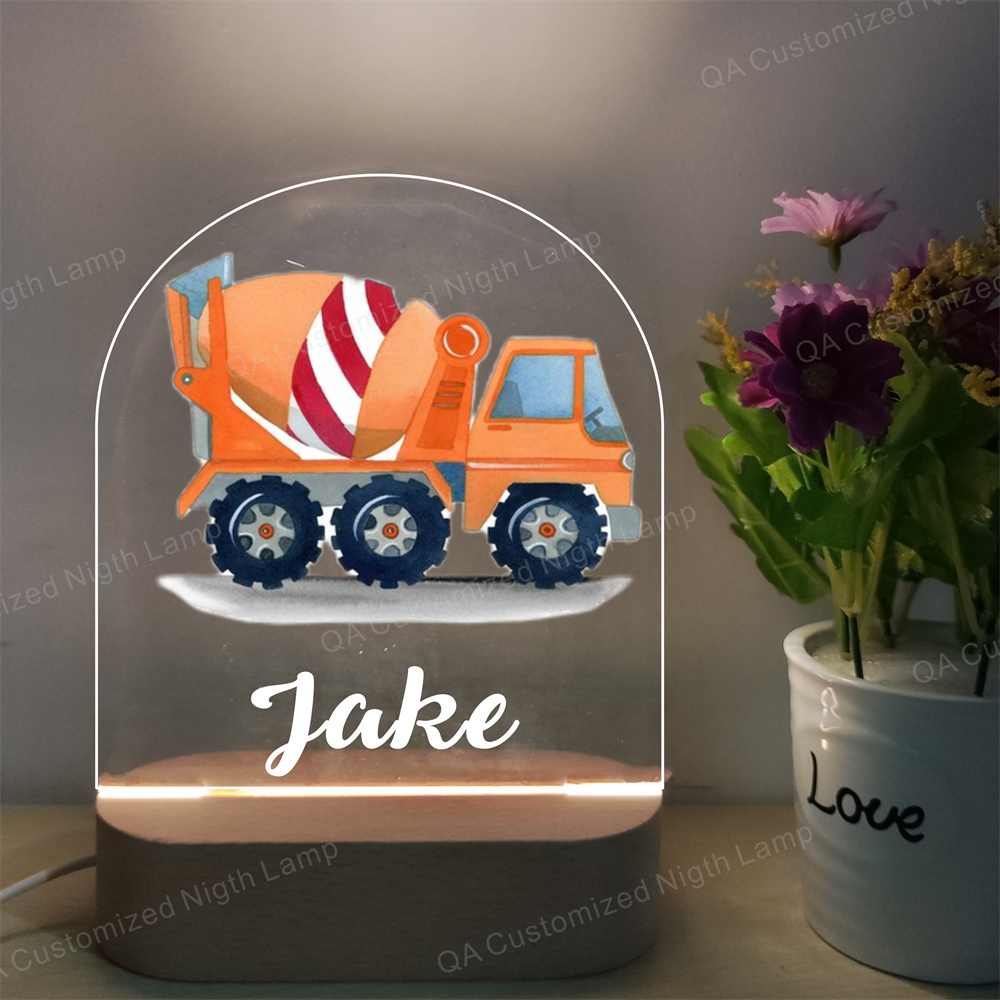 Personalized Cartoon Dump Truck Wood-base Night Light with LED Lighting for Kids