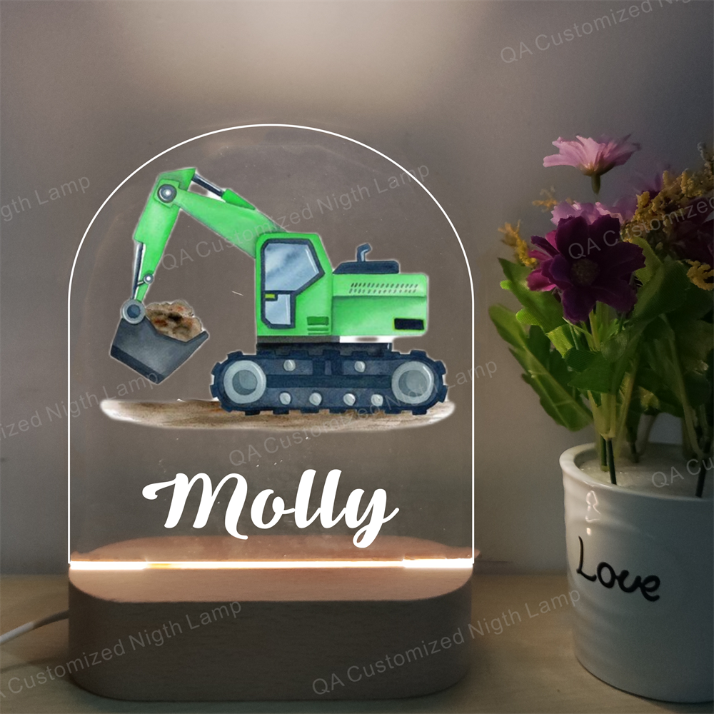 Personalized Cartoon Dump Truck Wood-base Night Light with LED Lighting for Kids