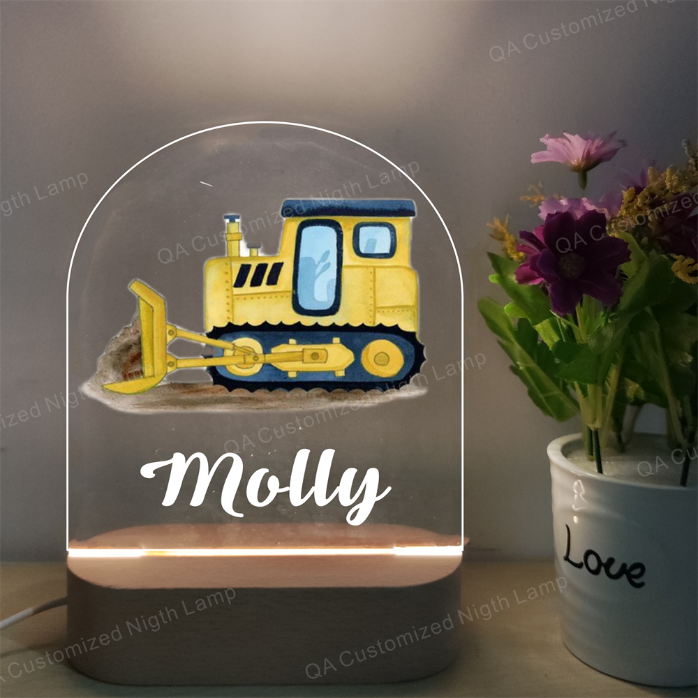 Personalized Cartoon Dump Truck Wood-base Night Light with LED Lighting for Kids