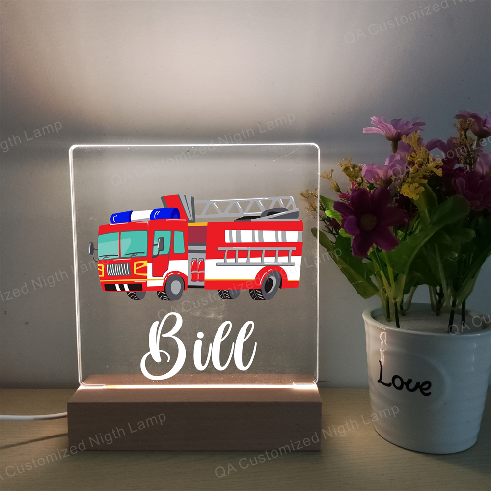 Personalized Cartoon Dump Truck Wood-base Night Light with LED Lighting for Kids