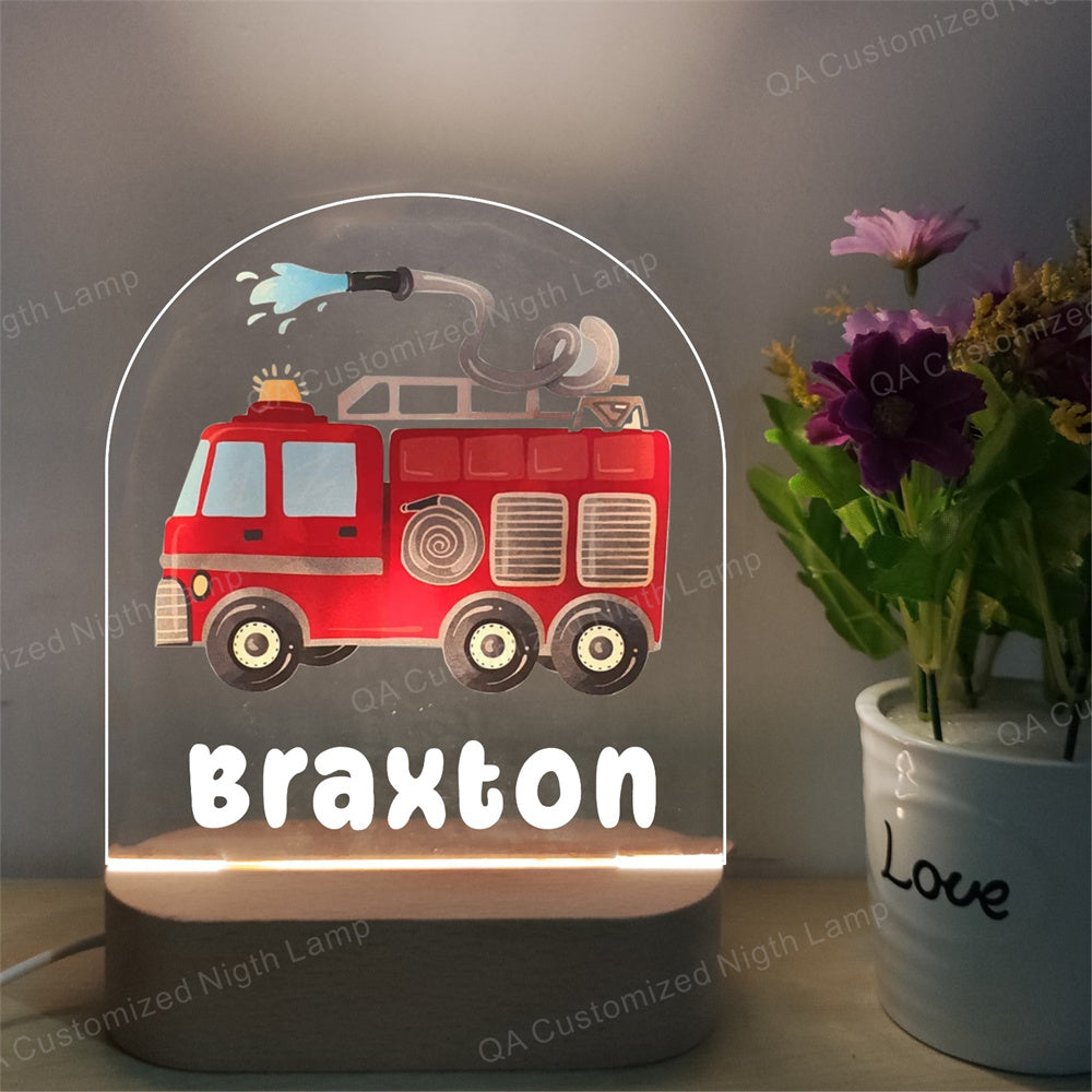 Personalized Cartoon Dump Truck Wood-base Night Light with LED Lighting for Kids