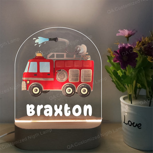 Custom LED Lights Engineering Vehicle Car Nightlights Personalized Baby Kids Name Acrylic Lamp