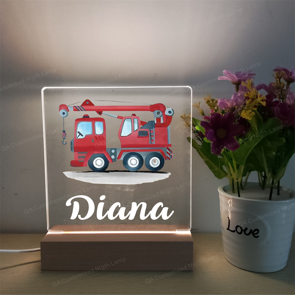 Personalized Cartoon Dump Truck Wood-base Night Light with LED Lighting for Kids