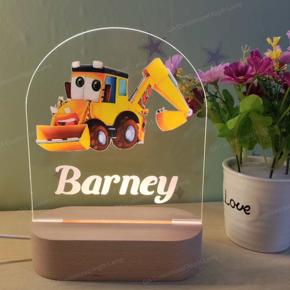 Personalized Cartoon Dump Truck Wood-base Night Light with LED Lighting for Kids