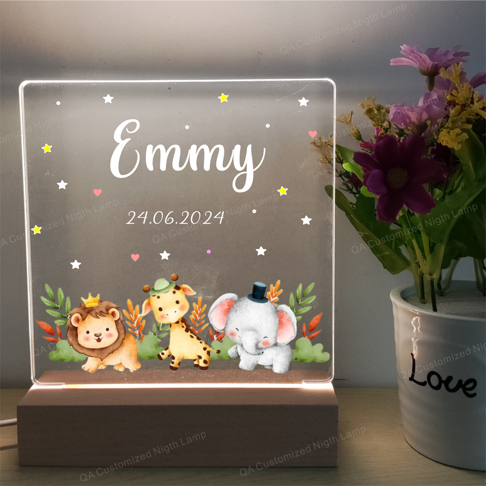 Kids Personalized Acrylic Night Light Animals for Kids Perfect Birthday Gift Custom Name Handmade Led Kids Bedroom Decor Christmas Gift Lamp