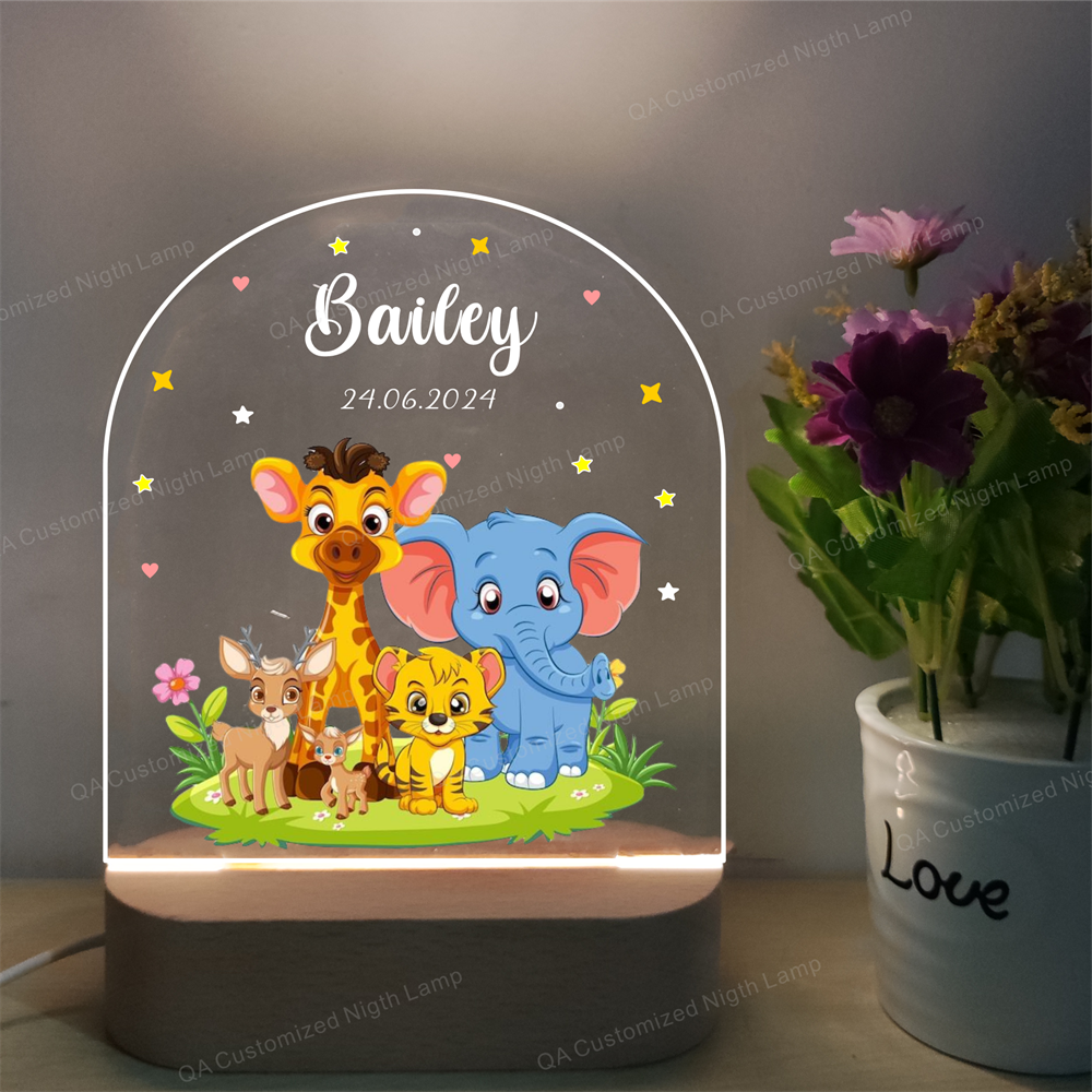 Kids Personalized Acrylic Night Light Animals for Kids Perfect Birthday Gift Custom Name Handmade Led Kids Bedroom Decor Christmas Gift Lamp