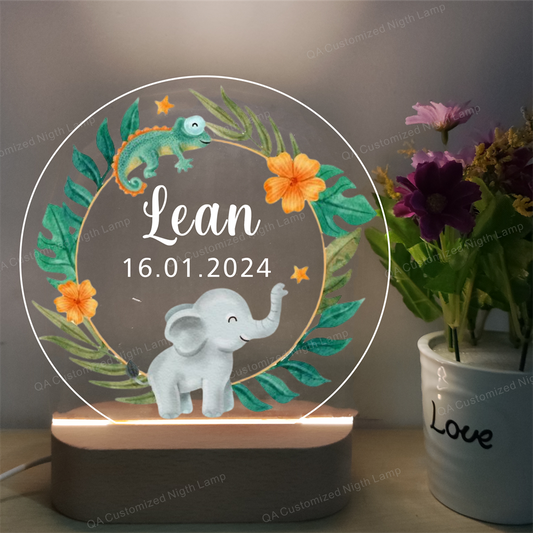 Kids Custom Colorful Acrylic Night Light Baby Elephant Birthday Gift Custom Handmade Led Kids Unique Bedroom Decor Christmas Gift