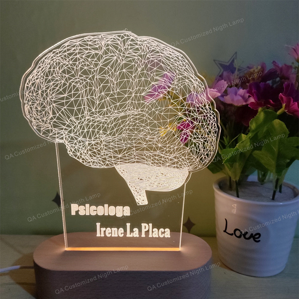 Brain Personalized LED Night Light Personalized Lamp for Psychologist 3D Brain Lamp Gift for Neurologist