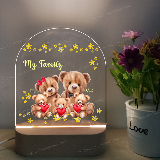 Personalized Name Baby Bear Family Night Light Custom Name Nursery Room Lamp Gift For Kids