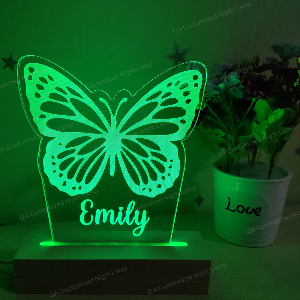 Personalized Kids Acrylic Night Light Laser Engrave Butterfly Custom Name 3D Acrylic Night Lamp