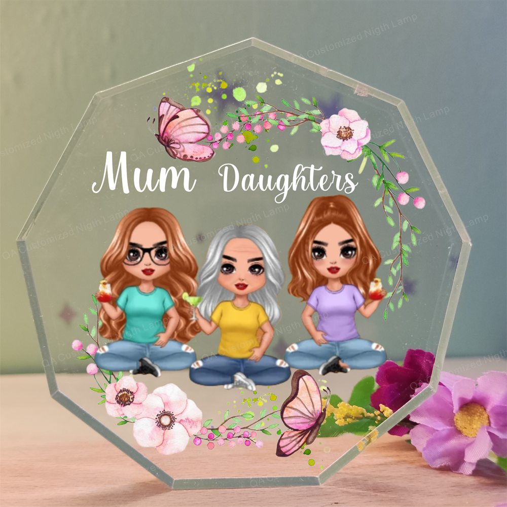 Mother’s Day Flowers Mom Heart Shaped Acrylic Plaque Custom Names Text and Doll Photo Designs Gift for Mum