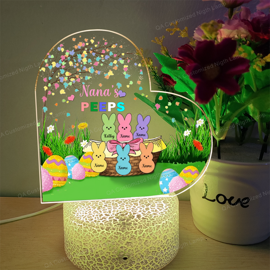 Acrylic Heart Night Lamp – Nana’s Peeps – Heart Tree – Easter Gifts – Personalized Desktop