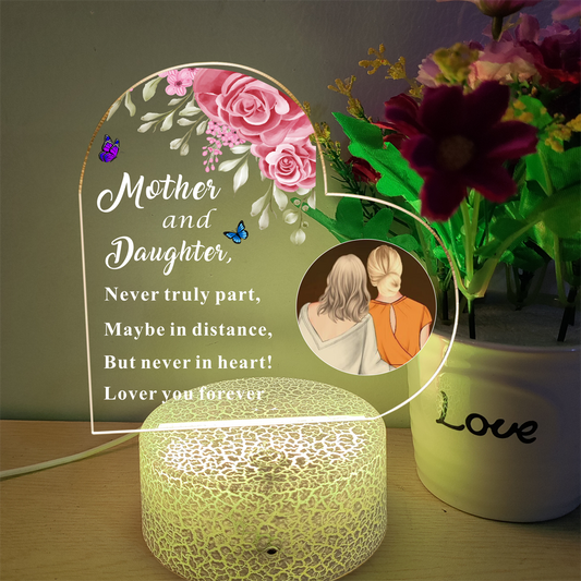 Mother and Daughter Gifts, Custom Heart Acrylic LED Lamp, Personalized Mother’s Day Gift For Mom, Meaningful Birthday Christmas Present