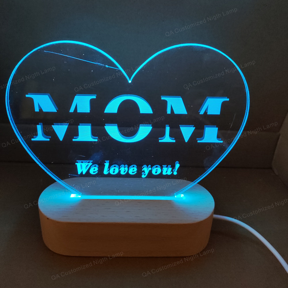 Mother’s day heart shape custom Name personalized 3D Acrylic Night Lamp