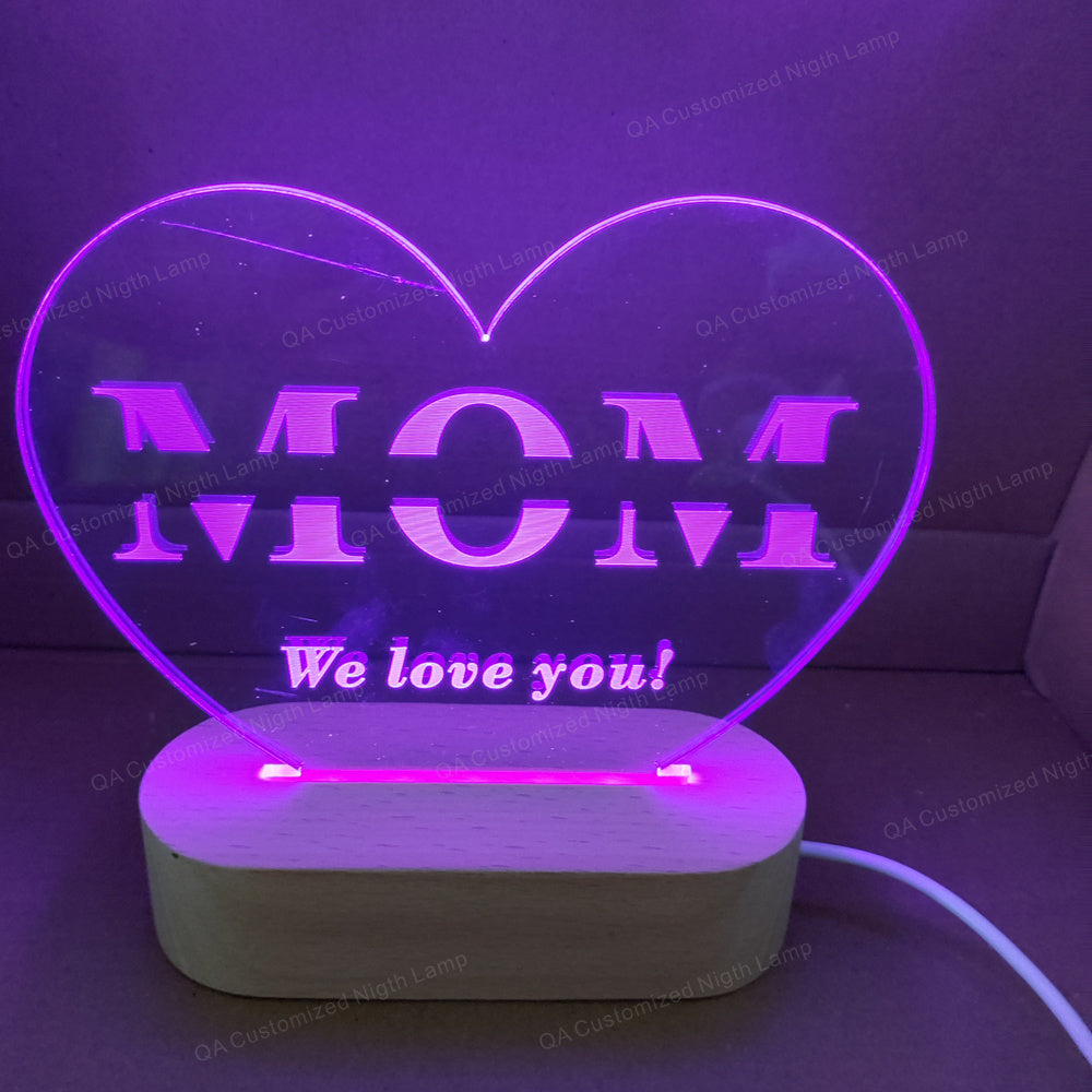 Mother’s day heart shape custom Name personalized 3D Acrylic Night Lamp