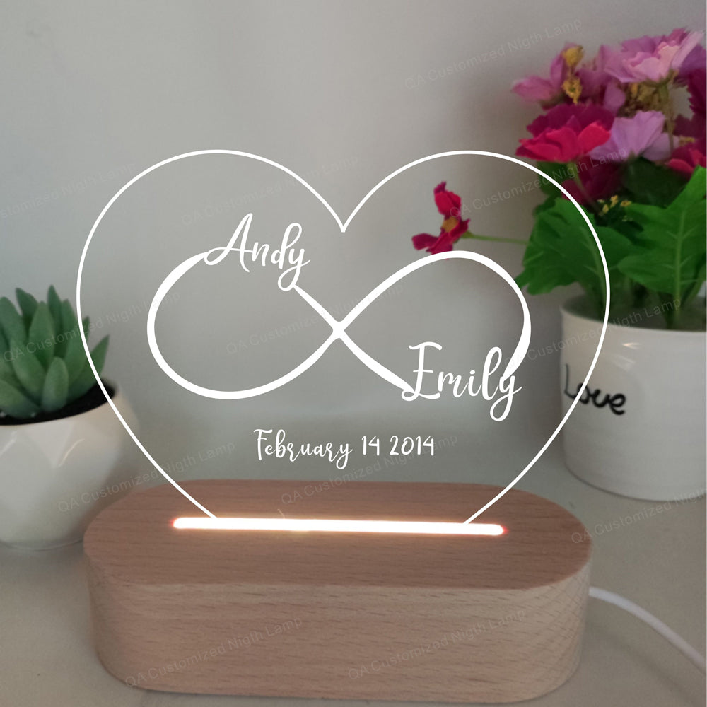 Personalized 3D Illusion LED Lamp Infinity Heart Valentines Gift Light up Sign Couples gift