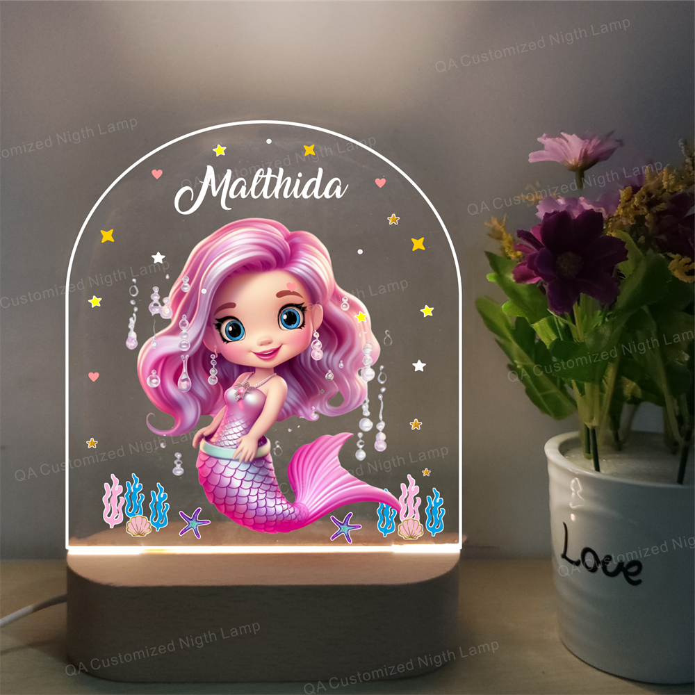 Personalized Acrylic Night Light Mermaid LED Light Kids Bedroom Nursery Decor Lamp Baby Shower Gift Birthday Gift Christmas Present