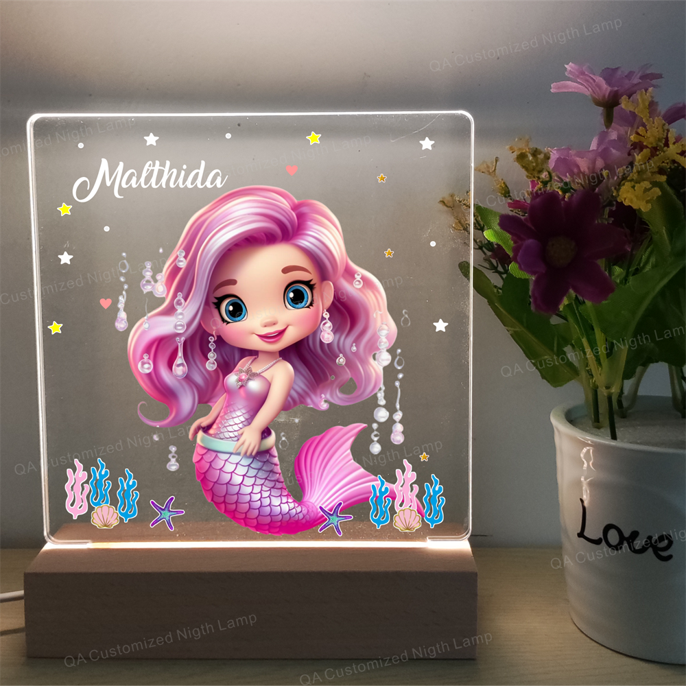 Personalized Acrylic Night Light Mermaid LED Light Kids Bedroom Nursery Decor Lamp Baby Shower Gift Birthday Gift Christmas Present