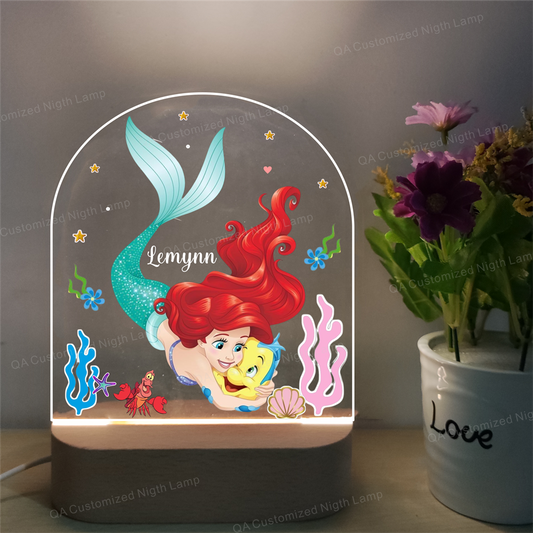 Kids Custom Colorful Acrylic Night Light Baby Mermaid Night Lamp Birthday Gift Custom Handmade Led Kids Bedroom Decor Christmas Gift