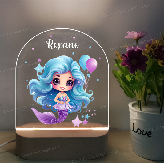 Personalized Acrylic Night Light Mermaid Led Night Lamp Under the Sea Nursery Decor Baby Shower Gift Christmas Gift