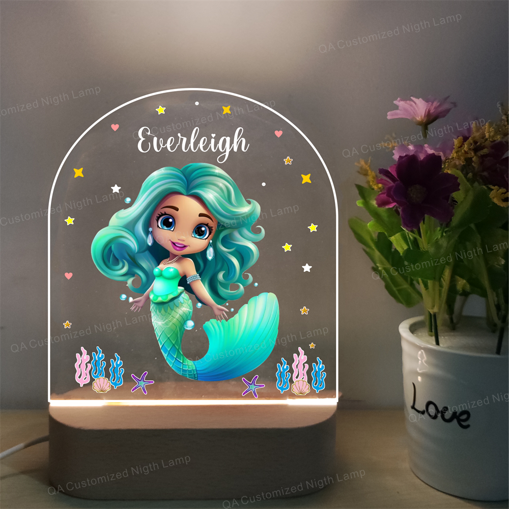 Personalized Name Night Light for kids Mermaid Acrylic Night Lamp Perfect Birthday Gift Kids Bedroom Decor Children's Night Light Christmas Gift