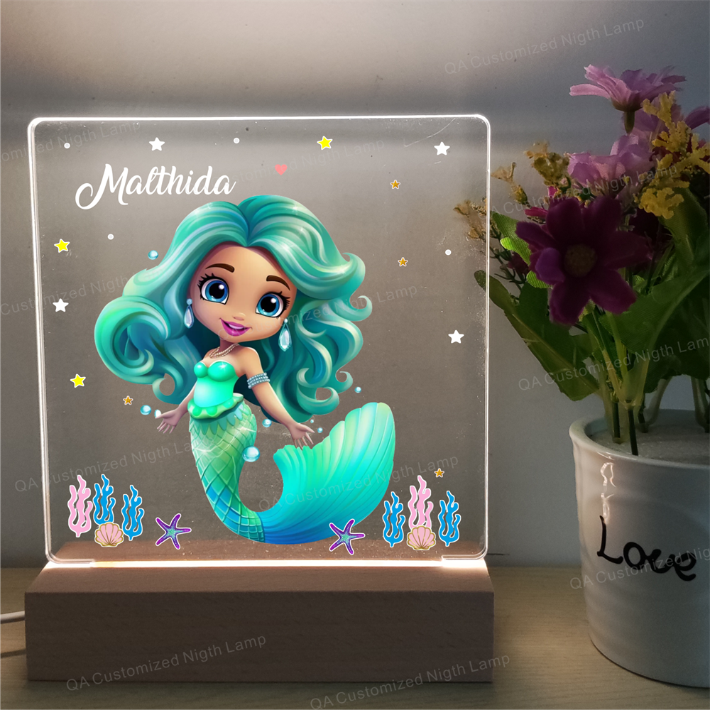 Personalized Name Night Light for kids Mermaid Acrylic Night Lamp Perfect Birthday Gift Kids Bedroom Decor Children's Night Light Christmas Gift