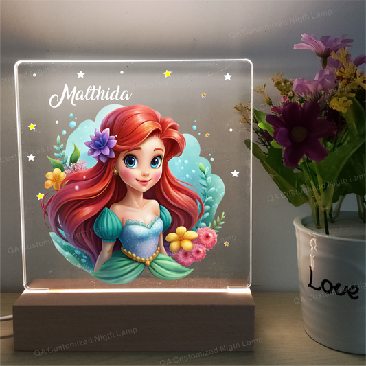 Cute Mermaid Personalized Kids LED Night Light Customized Acrylic Night Lamp for Baby Birth Christmas Gift