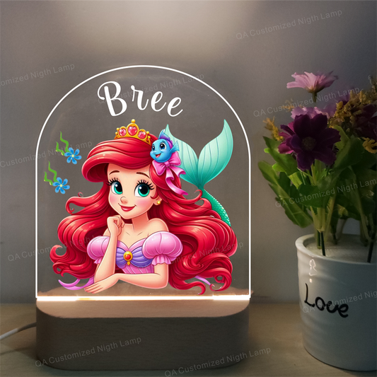 Personalized Mermaid Night Light 3D Acrylic Desk Night Lamp Kids Birthday Christmas Gift