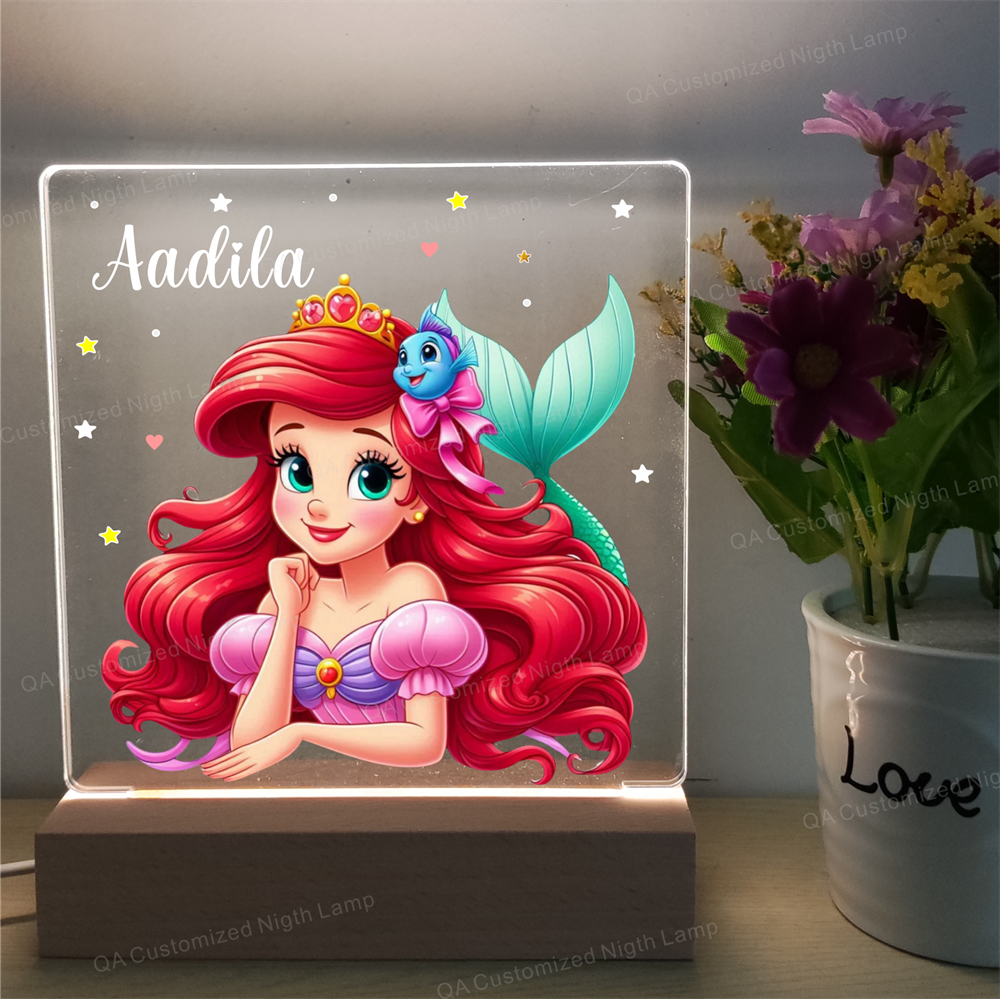 Personalized Mermaid Night Light 3D Acrylic Desk Night Lamp Kids Birthday Christmas Gift