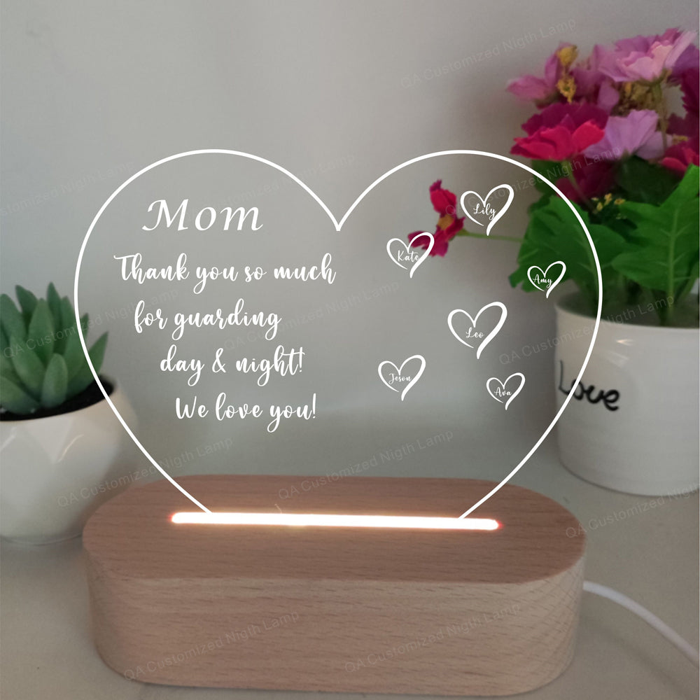 Mother’s day heart shape custom Name personalized 3D Acrylic Night Lamp