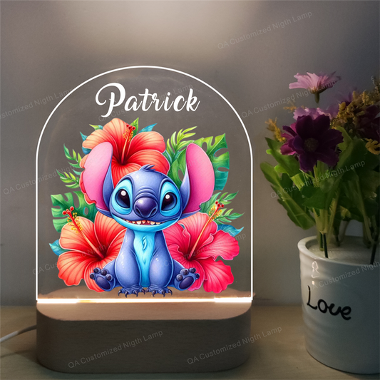 Personalized Baby Name Night Light with Wooden Base Girl Boy Child Gift Night Lamp Bedroom Nursery Room Decor Christmas Gift