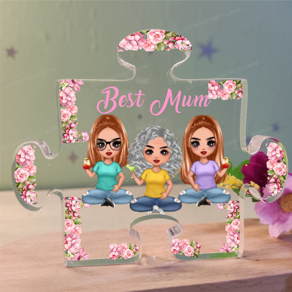 Mother’s Day Flowers Mom Heart Shaped Acrylic Plaque Custom Names Text and Doll Photo Designs Gift for Mum