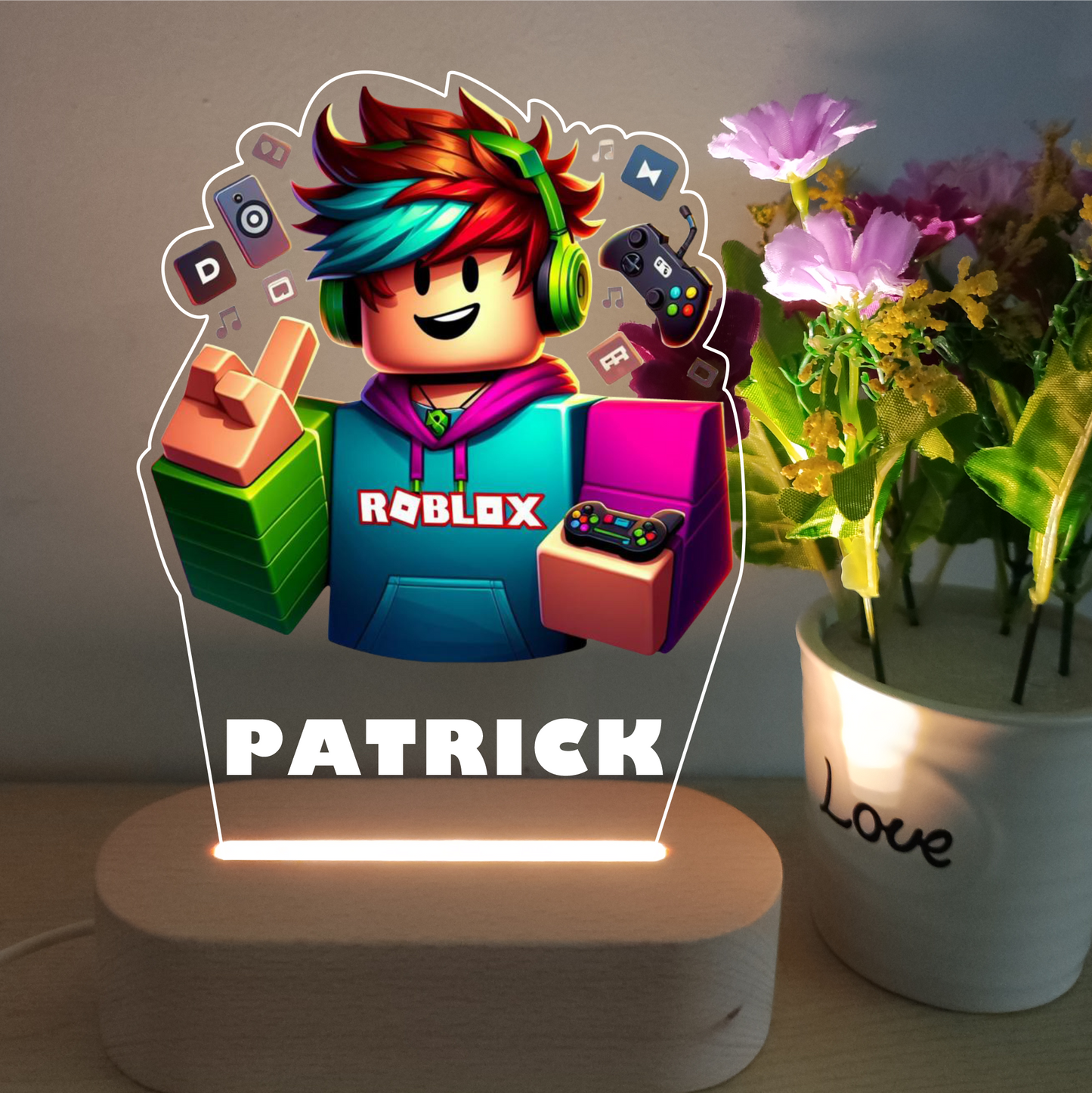 Cute Roblox Custom Name Night Light Carton Acrylic LED Night Lamp Wooden Base Baby Birthday Gift Personalized Light Christmas Gift