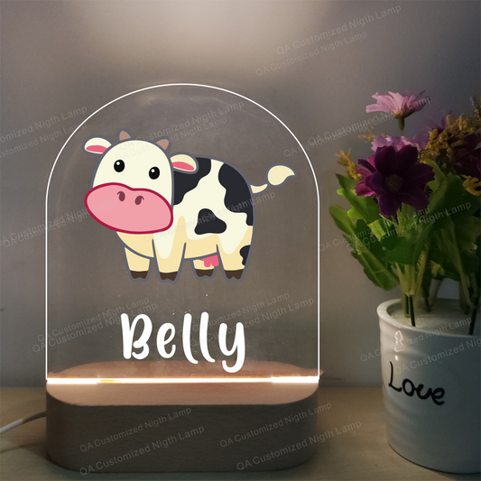 Personalized Night Light for Baby Lovely Cow Night Light With Name Animal Acrylic Night Lamp Christmas Present