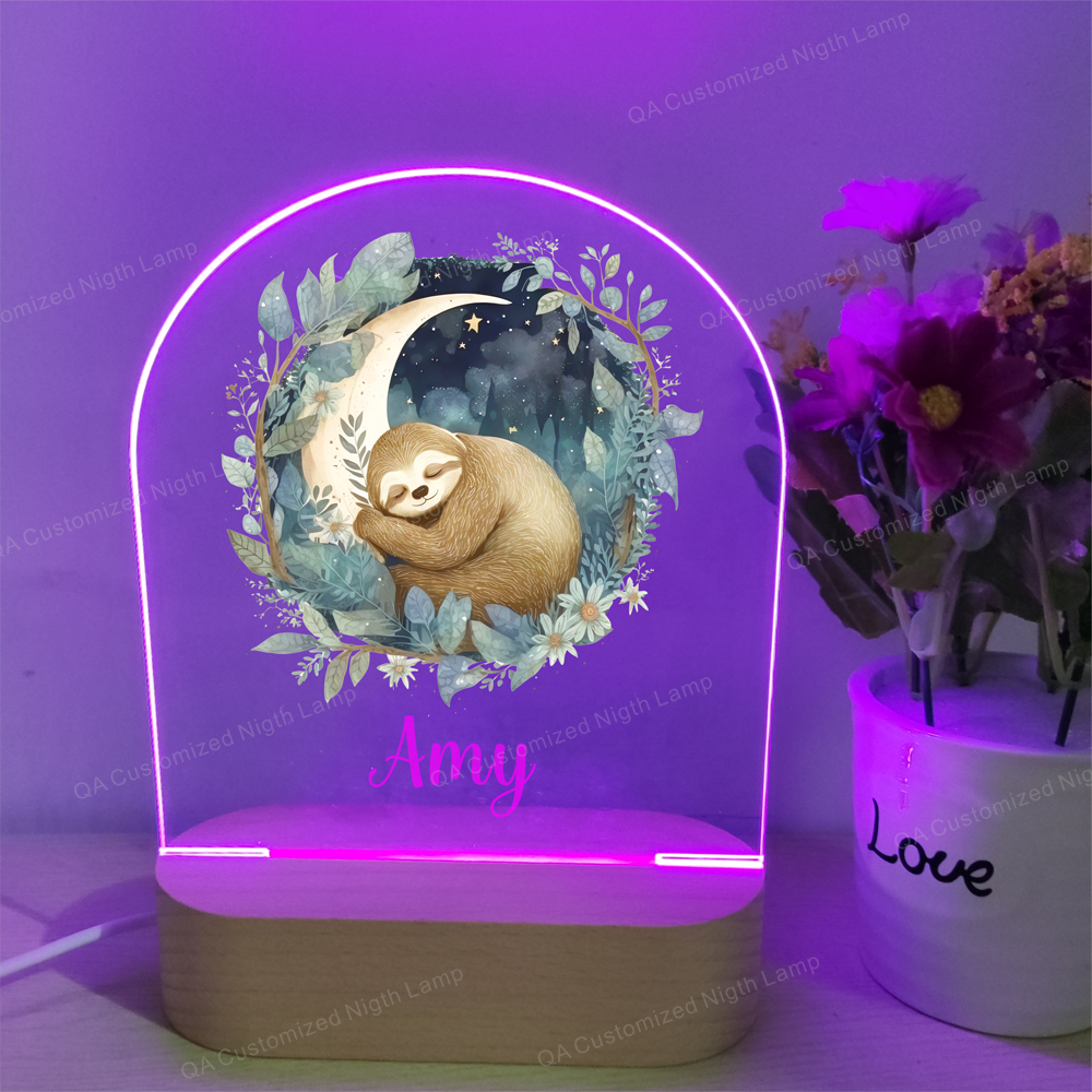 Personalised Sloth Animal Night Light Custom Name Birthday Gift Kid nursery Room Christmas Present