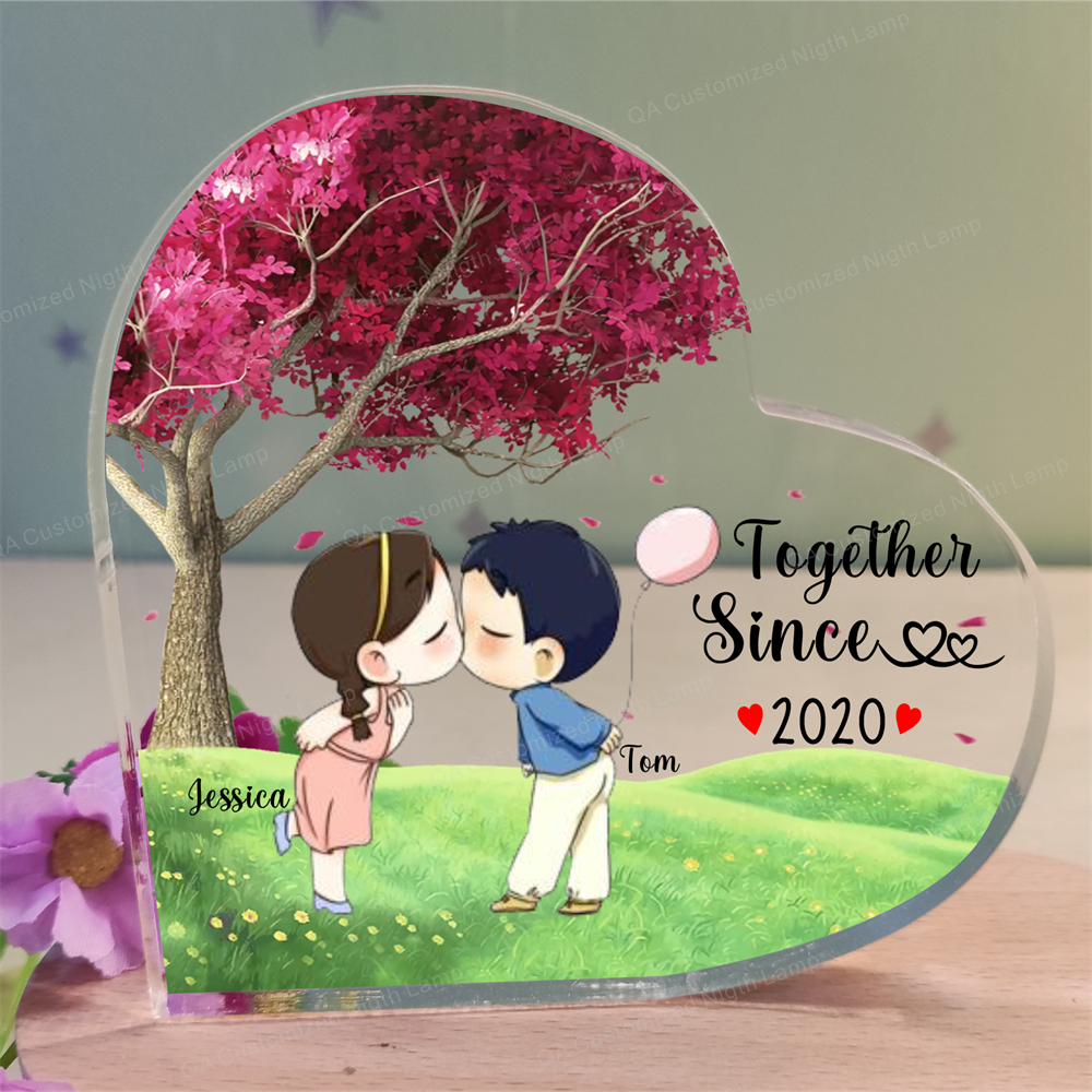 Couple Sitting Under Red Tree Gift For Him For Her Love You  Acrylic Plaque Personalized Heart Plaque