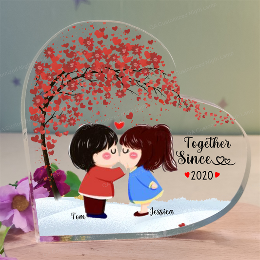 Personalized Heart Shape Acrylic Plaque Custom Couple Under tree Acrylic Standee Gift For Couple Anniversary