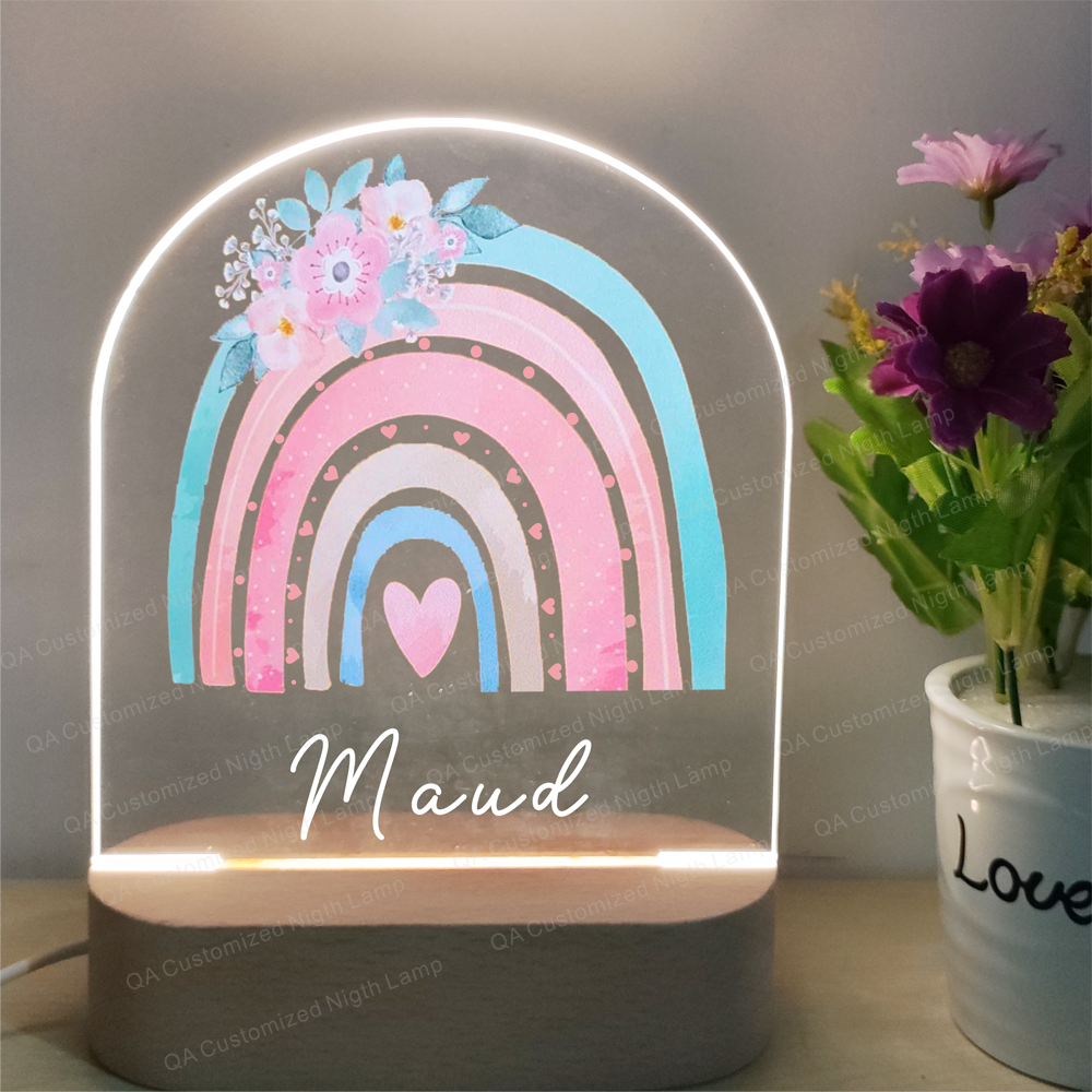 Personalised LED Nursery Lamp, Kids Night Light Gift, Rainbow Light, Baby Girl Light, Birthday Gifts for Kids, Kids Bedroom Nursery Light