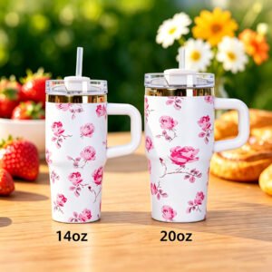 14 oz / 20oz Tumbler with Handle and Straw, 14oz Toddler Tumbler with Lid and Straw for Kids Stainless Steel Tumblers, Outdoor Sports Travel School Gift