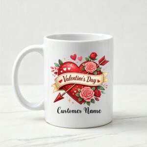 Happy Valentines Day Coffe Mug  11oz Floral Mug Cup Gift, Love Mug  Newlywed Gift Ballet Girl Luck Print Mug Gift