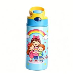 Personalized Water Bottle for Kids with Name, Straw Lid, 12 oz, Insulated Stainless Steel Tumbler, Gift